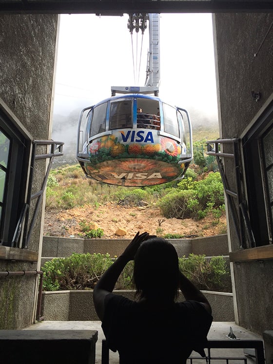Nwabisa Ndongeni photographs the Table Mountain cable car in Cape Town, South Africa. Photo by Andrea Rees.