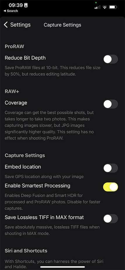 enable raw in Halide app