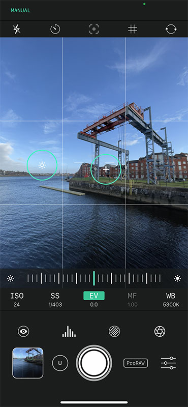 reeflex pro camera app with exposure compensation slider